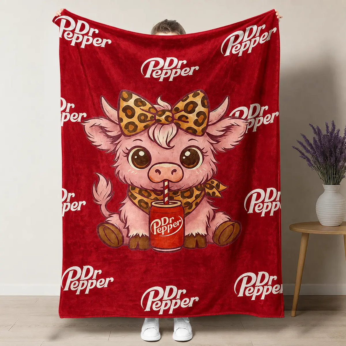 Cartoon Printed Character-Themed Cute Highland Cow Pattern Throw Blanket, 100% Polyester Cute Home Textile, Soft Warm Lightweight Blanket for Home & Office Gifts