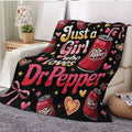Dr Pepper Character-Themed Flannel Lap Fleece Throw Blanket, Pink Bow Heart Art Print, Cozy Setup for Sofa Bed Travel, Gifts for Women Gf Gift Feel Cosy Home Decor for Soda Enthusiasts Girls