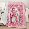 1 Piece Cozy Pink Virgin Mary Blanket-Super Soft Velvet with Floral Pattern, Perfect Gift for Mom, Grandma, Birthday and Valentine's Day, Perfect for Sofa, Bed, Travel and Living Room, multifunctional Blanket | Floral Blanket | Plush Texture,Meditation