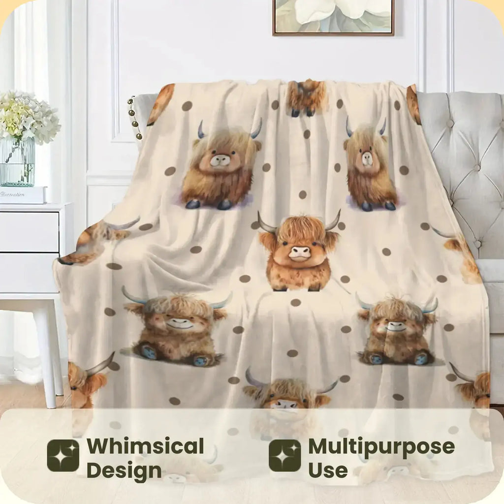 Cute Highland Cow Pattern Flannel Fleece Blanket, Soft Warm Nap Throw for Sofa & Bed, Lightweight Cozy Blanket for Home & Office, Multifunctional Fluffy Blanket, Decorative Gift #GLOBAL PICKS
