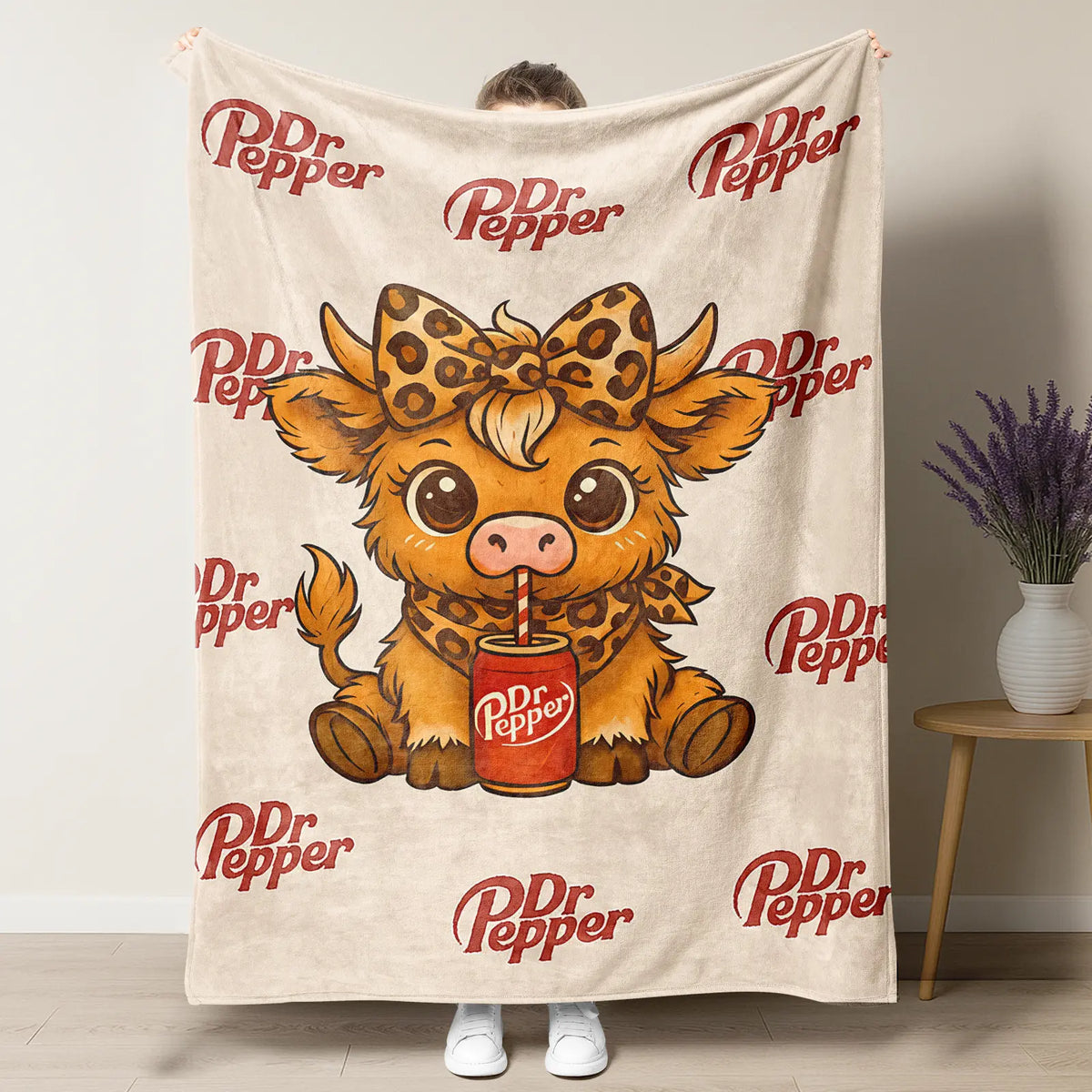 Cartoon Printed Character-Themed Cute Highland Cow Pattern Throw Blanket, 100% Polyester Cute Home Textile, Soft Warm Lightweight Blanket for Home & Office Gifts