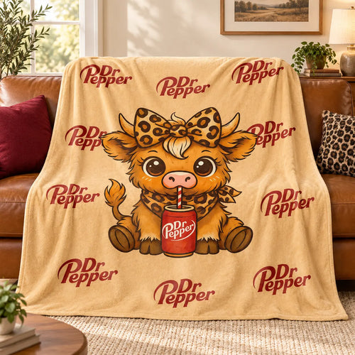 Cartoon Printed Character-Themed Cute Highland Cow Pattern Throw Blanket, 100% Polyester Cute Home Textile, Soft Warm Lightweight Blanket for Home & Office Gifts