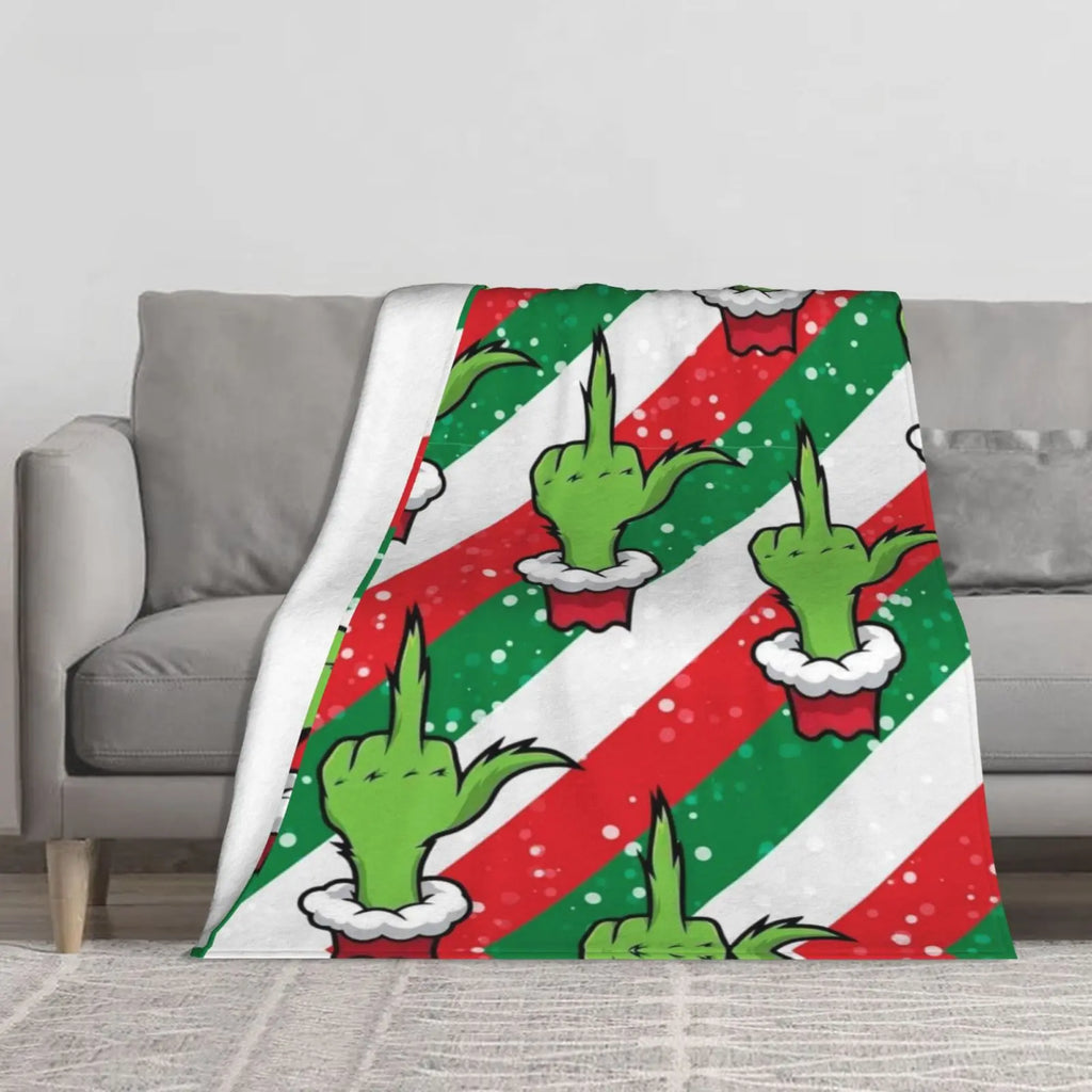 Funny Cartoon Christmas Print Super Soft Flannel Blanket, multi-purpose, suitable for sofa, bedroom, office or camping, suitable for all seasons