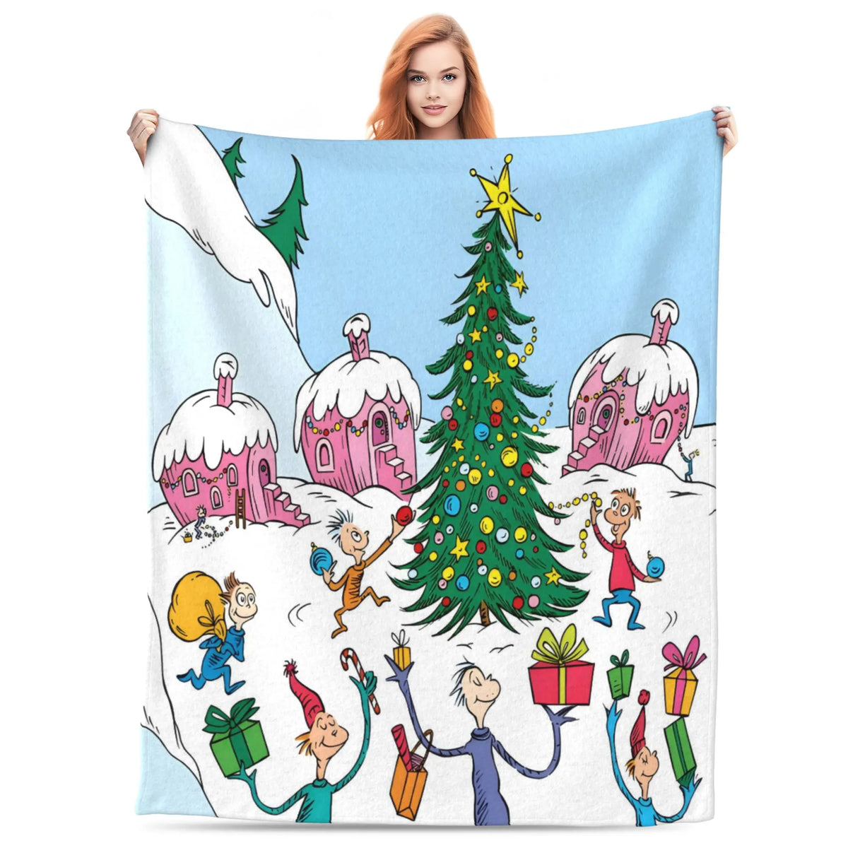 Funny Cartoon Christmas Print Super Soft Flannel Blanket, multi-purpose, suitable for sofa, bedroom, office or camping, suitable for all seasons