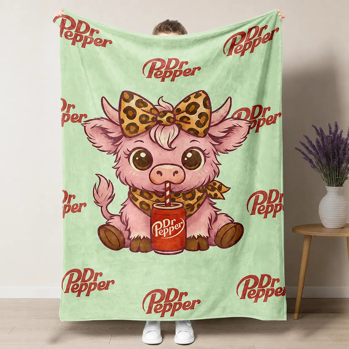 Cartoon Printed Character-Themed Cute Highland Cow Pattern Throw Blanket, 100% Polyester Cute Home Textile, Soft Warm Lightweight Blanket for Home & Office Gifts