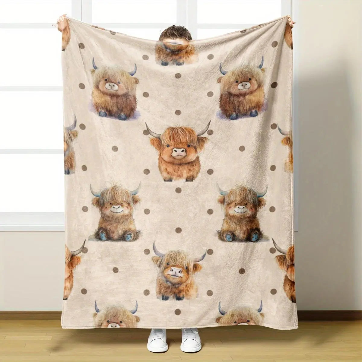 Cute Highland Cow Pattern Flannel Fleece Blanket, Soft Warm Nap Throw for Sofa & Bed, Lightweight Cozy Blanket for Home & Office, Multifunctional Fluffy Blanket, Decorative Gift #GLOBAL PICKS