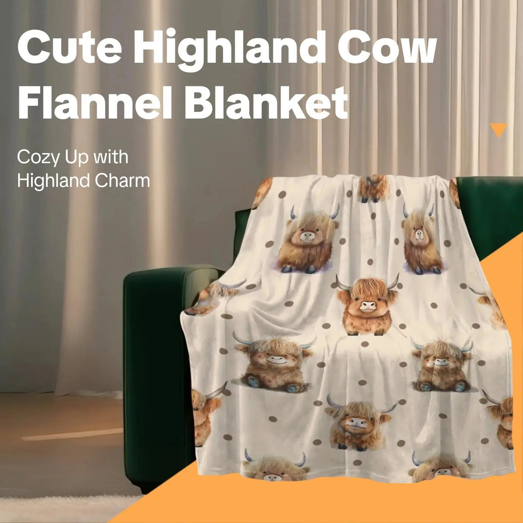Cute Highland Cow Pattern Flannel Fleece Blanket, Soft Warm Nap Throw for Sofa & Bed, Lightweight Cozy Blanket for Home & Office, Multifunctional Fluffy Blanket, Decorative Gift #GLOBAL PICKS