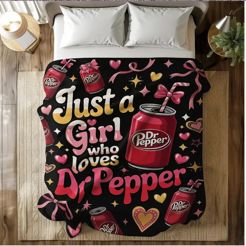Dr Pepper Character-Themed Flannel Lap Fleece Throw Blanket, Pink Bow Heart Art Print, Cozy Setup for Sofa Bed Travel, Gifts for Women Gf Gift Feel Cosy Home Decor for Soda Enthusiasts Girls