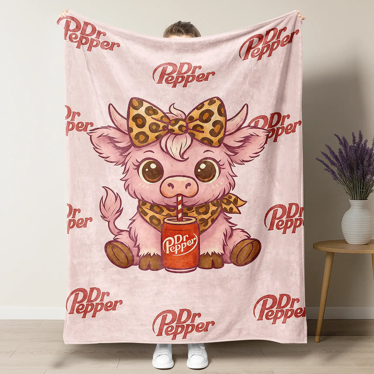 Cartoon Printed Character-Themed Cute Highland Cow Pattern Throw Blanket, 100% Polyester Cute Home Textile, Soft Warm Lightweight Blanket for Home & Office Gifts