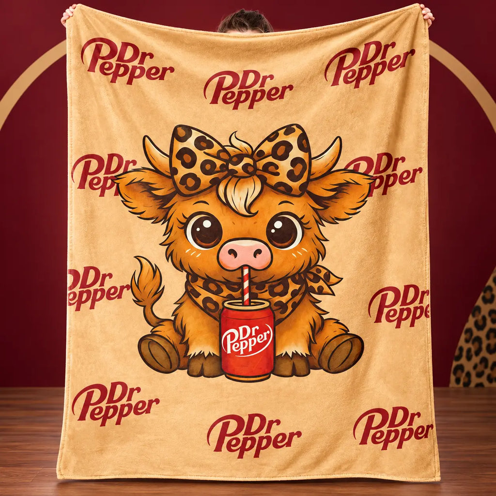 Cartoon Printed Character-Themed Cute Highland Cow Pattern Throw Blanket, 100% Polyester Cute Home Textile, Soft Warm Lightweight Blanket for Home & Office Gifts