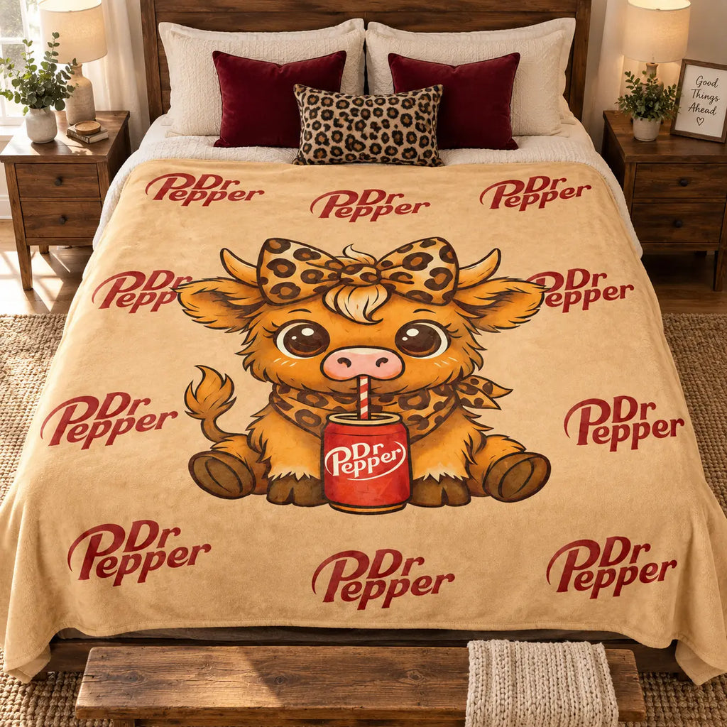 Cartoon Printed Character-Themed Cute Highland Cow Pattern Throw Blanket, 100% Polyester Cute Home Textile, Soft Warm Lightweight Blanket for Home & Office Gifts